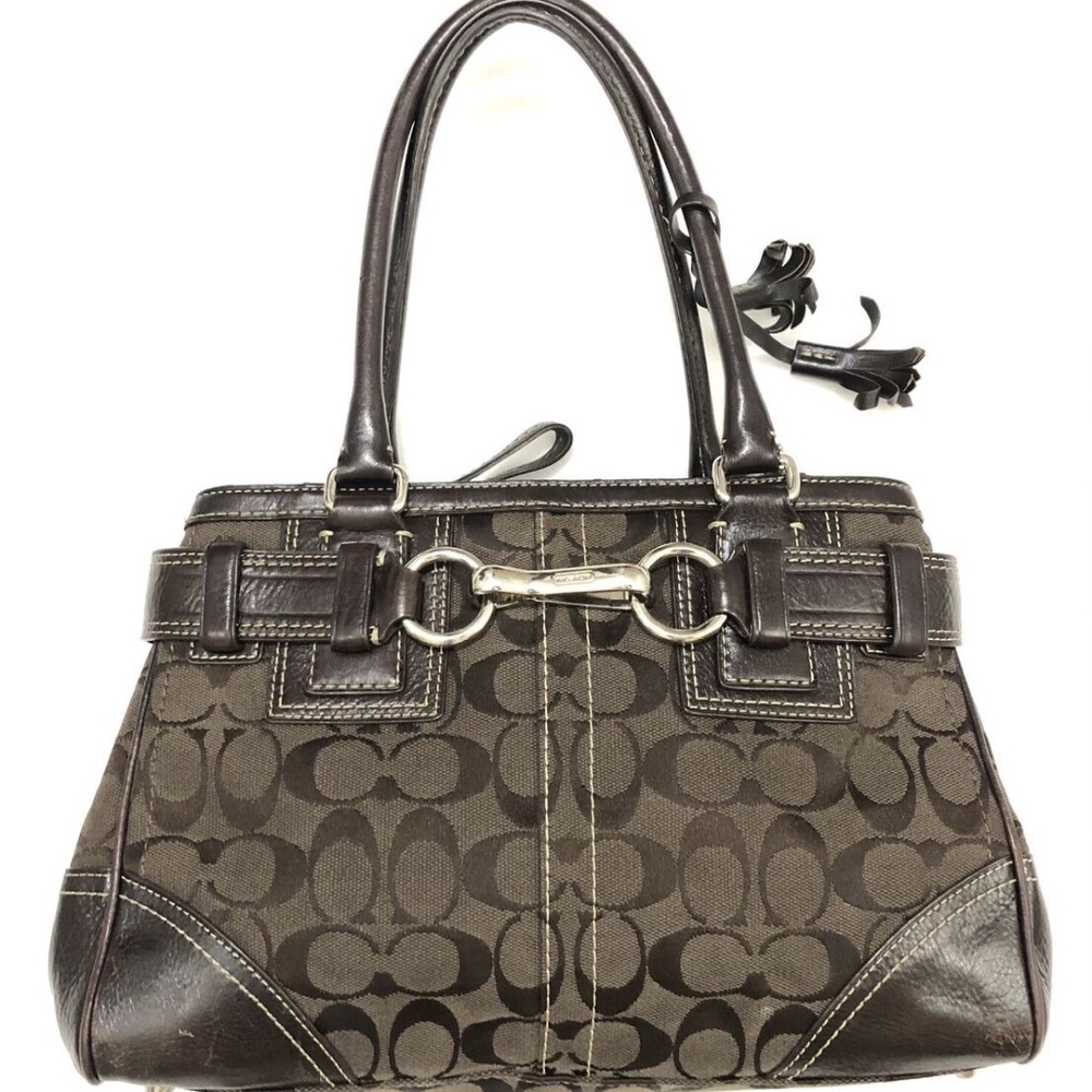 Coach Hampton Signature Jacquard Handbag Satchel Chocolate Brown 10245